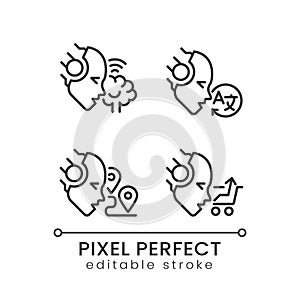 Machine learning usage pixel perfect linear icons set