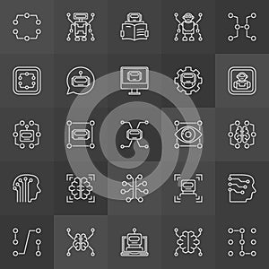 Machine learning vector concept icons in thin line style