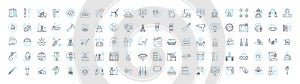 Machine learning vector line icons set. machine, learning, artificial, intelligence, algorithm, data, model illustration