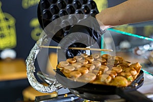 Machine made bubble waffle at shop, Hong Kong bubble waffle.