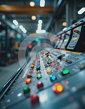 Machine operator's hands adjusting controls on a complex control panel