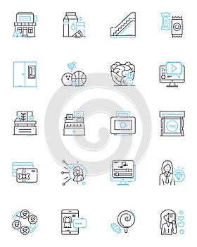 Machine partners linear icons set. Collaboration, Integration, Automation, Efficiency, Synergy, Coordination photo