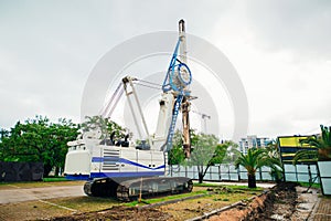 Machine for piling. Construction machinery on the site for the c