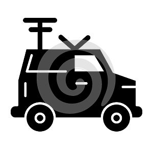 Machine, portable radio solid icon. Van with antenna vector illustration isolated on white. Car with satellite glyph