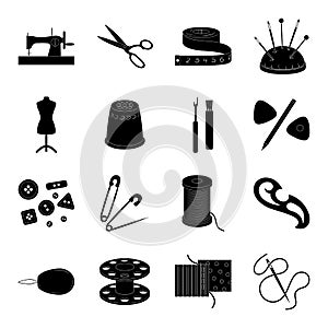 Machine, sewing, scissors and other sewing equipment. Medical,medicine set collection icons in black style vector symbol