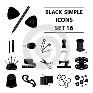 Machine, sewing, scissors and other sewing equipment. Medical,medicine set collection icons in black style vector symbol