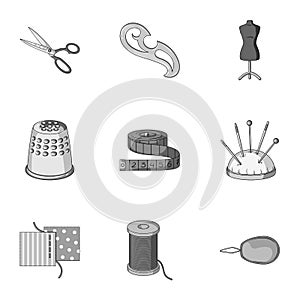 Machine, sewing, scissors and other sewing equipment. Medical,medicine set collection icons in monochrome style vector