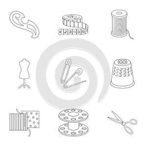 Machine, sewing, scissors and other sewing equipment. Medical,medicine set collection icons in outline style vector