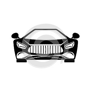 Machine sign. Supercar icon in black and white graphics. Flat characters. Parker symbol. Isolated simple view front logo illustrat