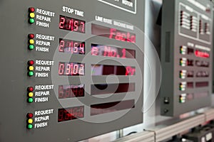 Machine status monitor in control room in factory