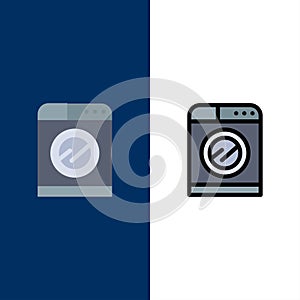 Machine, Technology, Washing, Washing  Icons. Flat and Line Filled Icon Set Vector Blue Background