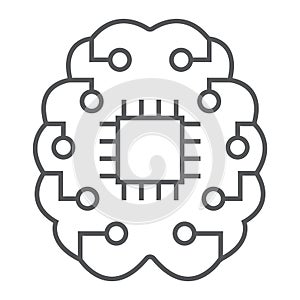 Machine thinking thin line icon, data analytics