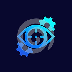Machine vision icon with gears, vector design