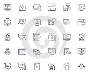 Machinenery line icons collection. Automation, Engine, Parts, Manufacturing, Assembly, Hydraulics, Conveyors vector and