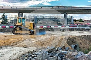 Machinery in the construction works of an overpass