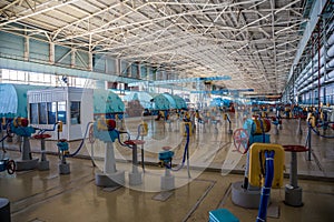 Machinery room of Nuclear Power Plant, generator and valves