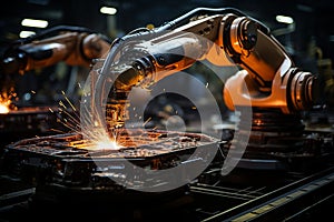 Machinery and Skilled Workers in Action, Shots of welding, Assembly lines, Manufacturing Processes and Industrial, generative AI