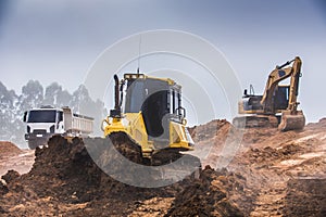 Machines excavating the soil from the beginning