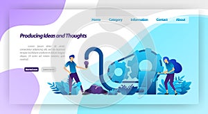 Machines for producing ideas, thoughts and inspiration, teamwork in businesses. vector illustration concept for landing page, temp