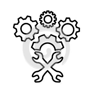 Machinist, setting outline icon. Line vector design