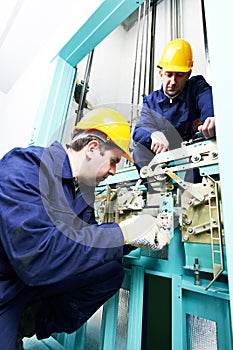 Machinist with spanner adjusting lift mechanism