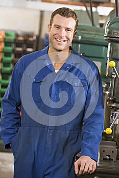 Machinist working on machine