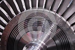 Machnine turbine rotor blades closeup
