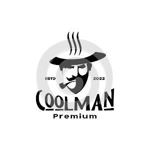Macho man with mustache beard smoking vintage logo