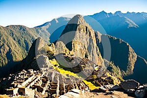 Machu Picchu beautiful panorama overview above the world heritage site