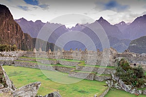 Machu Picchu, Cusco, Peru in the morning mist, found on the steep slopes of the Andes Mountains