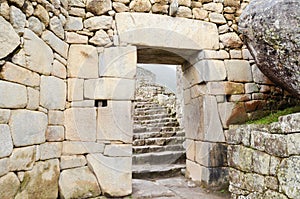 MACHU PICCHU, CUSCO REGION, PERU- JUNE 4, 2013: Details of the residential area of the 15th-century Inca citadel Machu Picchu