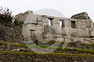 Machu Picchu Inca Temple Of Three Windows Overcast Sky