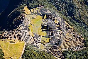 Machu Picchu, Incas ruins in the peruvian Andes at Cuzco Peru photo