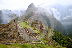 Machu Picchu in the Light Rain, the Incredible Inca Citadel in Urubamba Province, Cusco Region, Peru