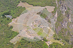 Machu picchu old mountain, pre columbian inca site situated on a mountain ridge above the urubamba valley in Peru