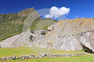 Machu picchu old mountain, pre columbian inca site situated on a mountain ridge above the urubamba valley in Peru