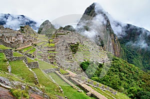 Machu Picchu panorama view to ruins and mountains