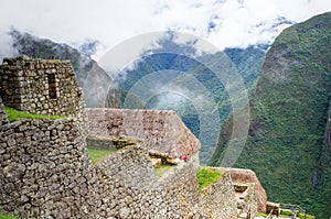 Machu Picchu panorama view to stone buildings and mountains