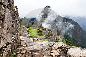 Machu Picchu, panoramic view of peruvian incan town