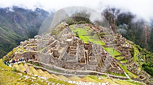 Machu Picchu, panoramic view of peruvian incan town