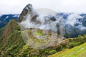 Machu Picchu, panoramic view of peruvian incan town