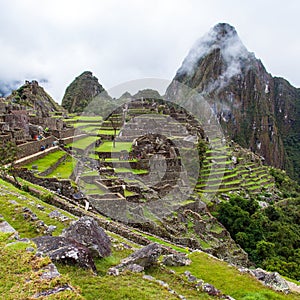 Machu Picchu, panoramic view of peruvian incan town