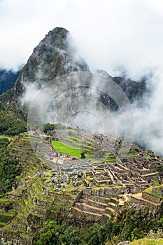 Machu Picchu, panoramic view of peruvian incan town