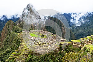 Machu Picchu, panoramic view of peruvian incan town