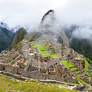 Machu Picchu, panoramic view of peruvian incan town