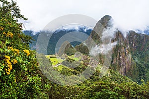 Machu Picchu, panoramic view of peruvian incan town