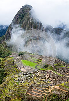 Machu Picchu, panoramic view of peruvian incan town