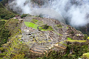 Machu Picchu, panoramic view of peruvian incan town