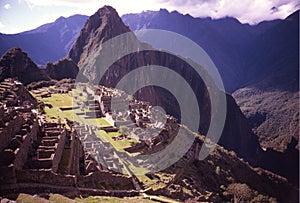Machu Picchu in Peru - Ruins of Inca Empire city and Huaynapicchu Mountain in Sacred Valley, Cusco, South America