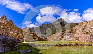 Machu Picchu, Peru - View of Walls and Buildings from the Main Plaza in the Center of Machu Picchu